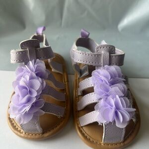 Lilac Floral Baby Sandals with Hook-and-Loop Strap